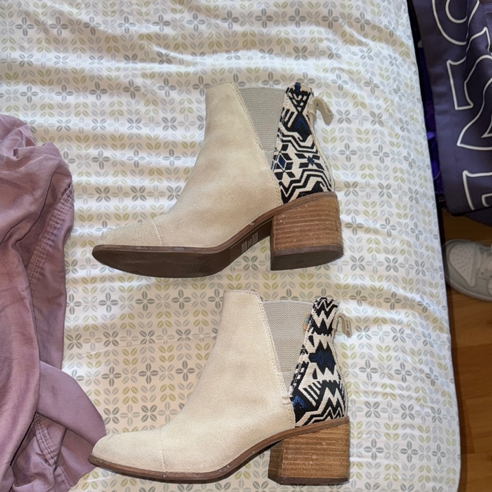 Toms Cream and Black Ankle Booties with Western Flair